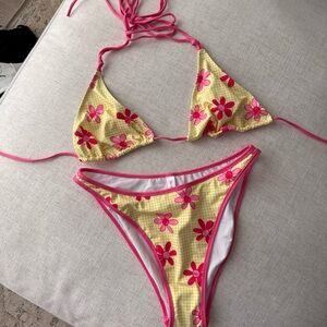 Floral Yellow and Pink Bikini Set